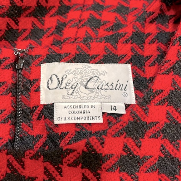 Oleg Cassini vintage black and red wool houndstooth sheath dress like new - Picture 3 of 4